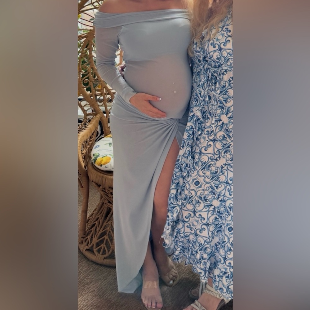 Elegant Two Piece Blue Maternity Dress